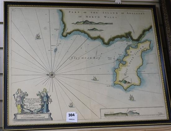 Capt. Grenville Collins. A coloured engraved map of Holy-Head